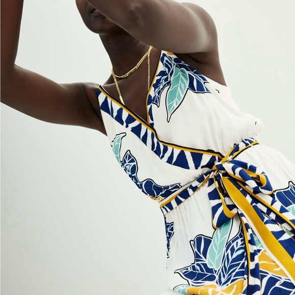 Nine West Asymmetrical Belted Dress in Blue and Yellow XL NWT - Picture 7 of 7